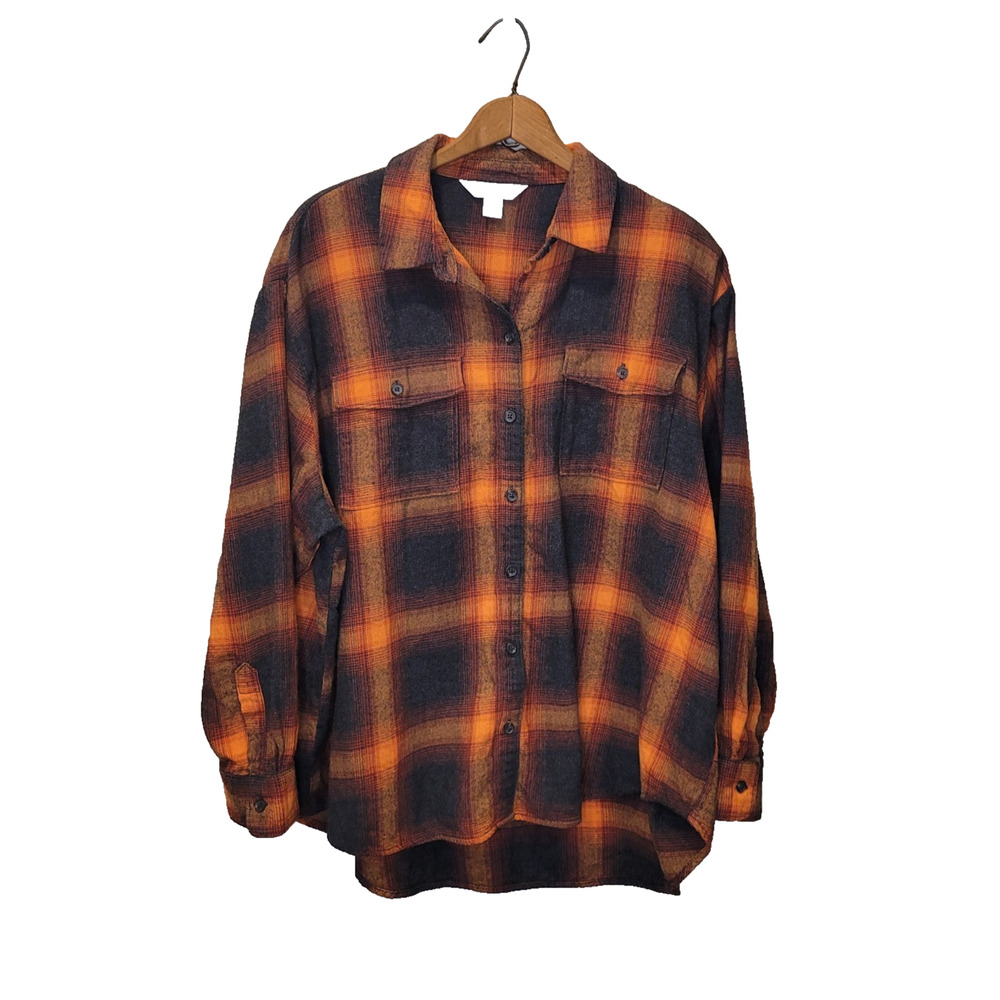 Old Navy Womens Boyfriend Swift Evermore Plaid Flannel Shirt Size XL Outdoor